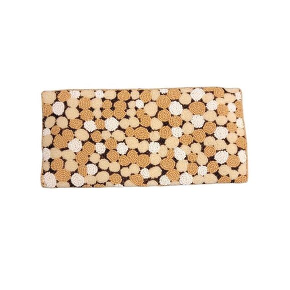 Vintage Formal Beaded Clutch Saks Fifth Avenue Neutral Satin Cocktail Bag - Picture 3 of 13